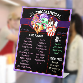 Ice Cream Business Counter Menu Flavors Pedestal Sign by Character_Company at Zazzle