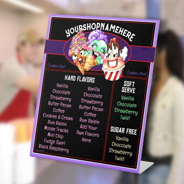 Menu Counter Sign Ice Cream Business Counter Menu FLAVORS Pedestal Sign | Zazzle