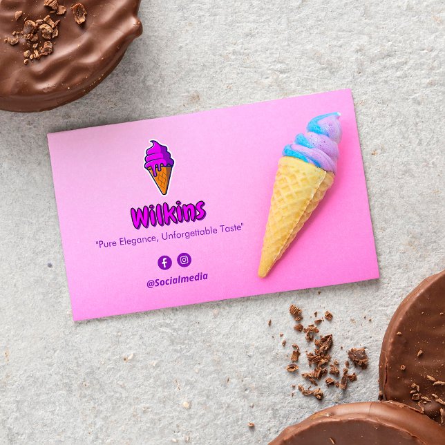 Ice Cream Business | Pink Cute Barcode Business Card (Creator Uploaded)