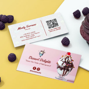 Ice Cream Business Pink Cute Barcode Card