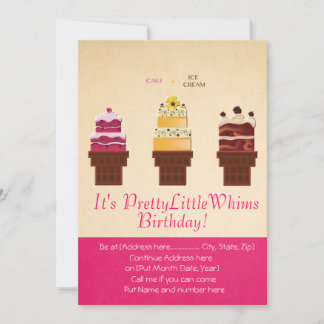 Ice Cream Cake Birthday Invitation Card