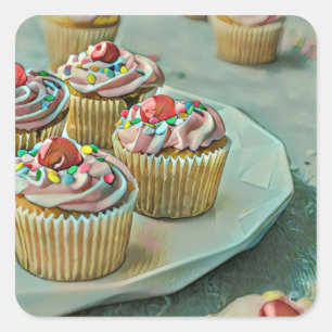 Ice cream cake square sticker