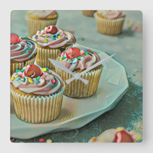 Ice cream cake square wall clock