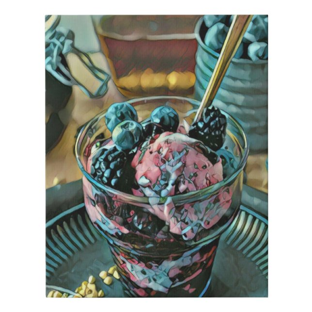 Ice cream cake with berry faux canvas print (Front)