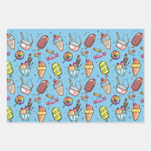 Ice Cream Candy Blue Wrapping Paper Sheets