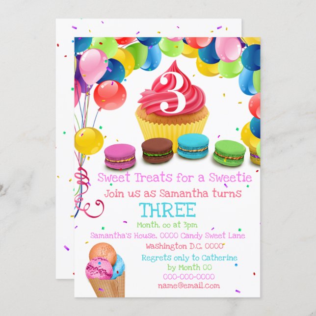 Ice cream candy land sweetie birthday party invitation (Front/Back)