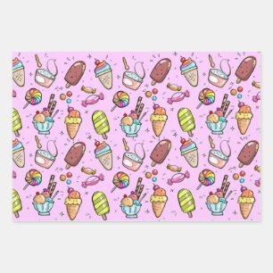 Ice Cream Candy Pink Wrapping Paper Sheets