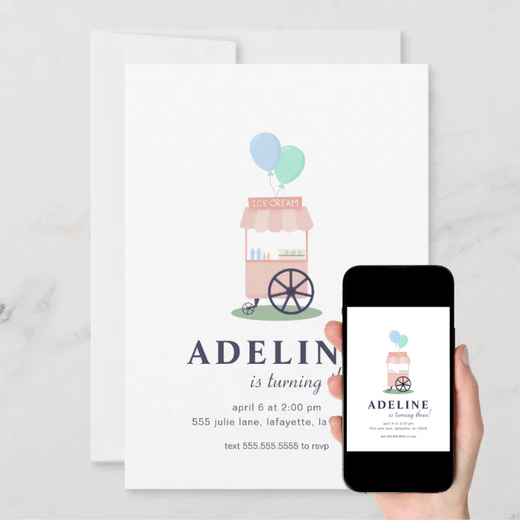 Ice Cream Cart Birthday Party Invitation Zazzle