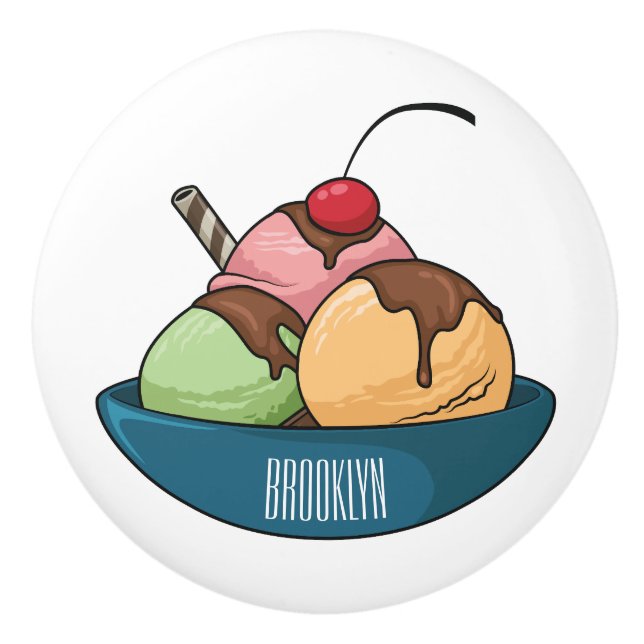 Ice cream cartoon illustration  ceramic knob (Front)