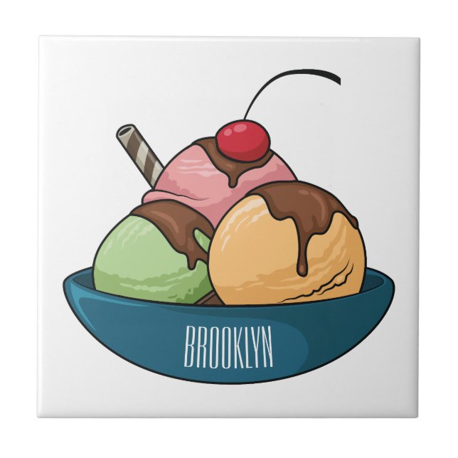 Ice cream cartoon illustration  ceramic tile (Front)