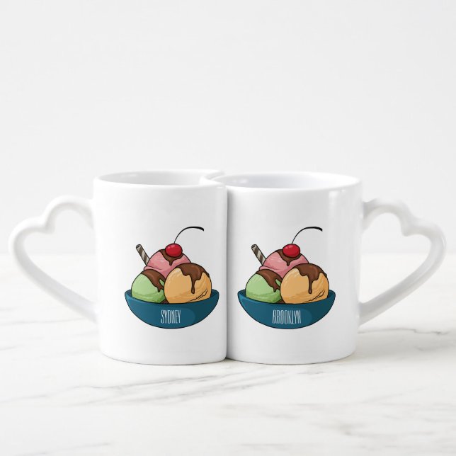 Ice cream cartoon illustration  coffee mug set (Back Nesting)