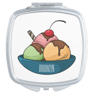 Ice cream cartoon illustration  compact mirror