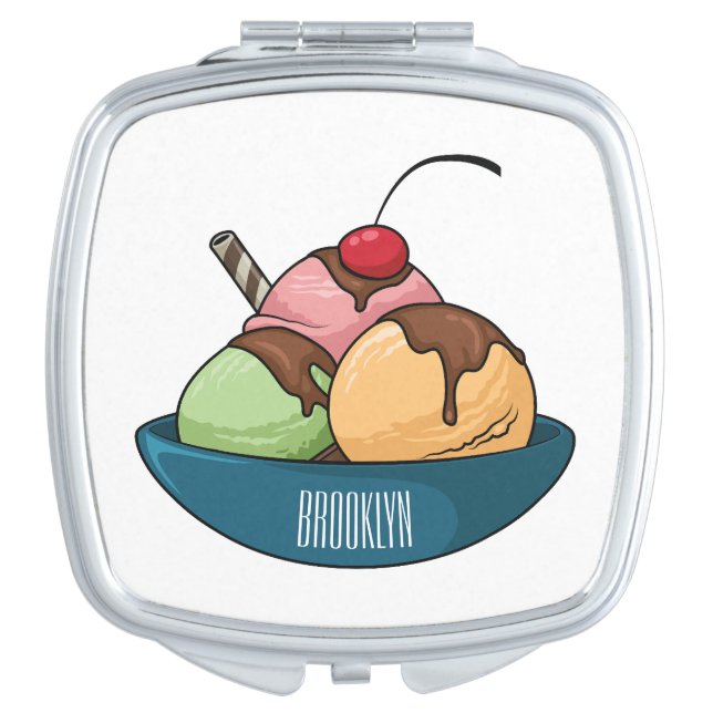 Ice cream cartoon illustration  compact mirror (Front)