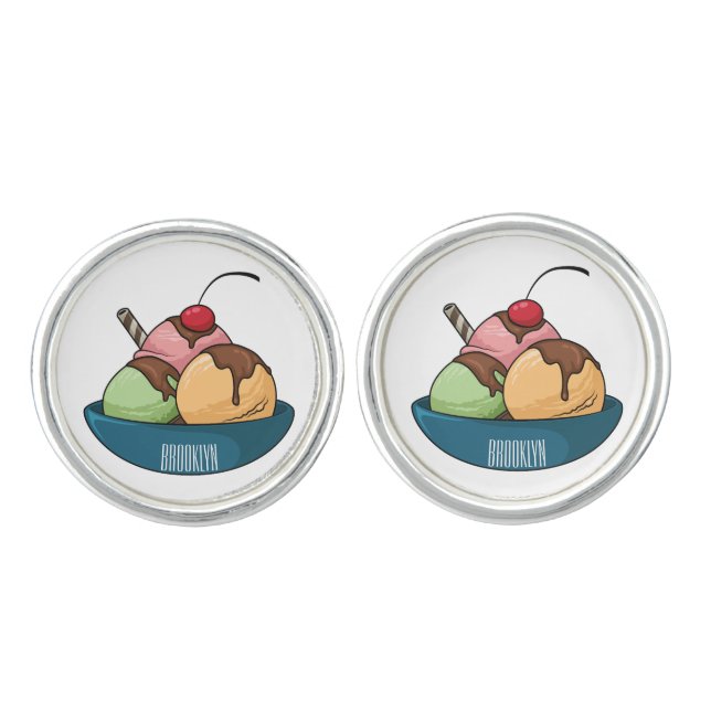 Ice cream cartoon illustration  cufflinks (Front)