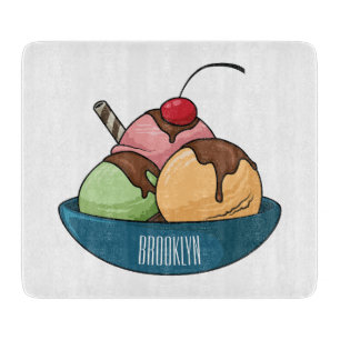 Ice cream cartoon illustration cutting board