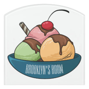 Ice cream cartoon illustration door sign