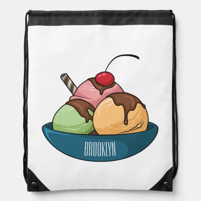 Ice cream cartoon illustration  drawstring bag (Front)