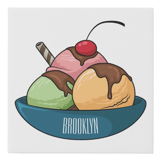 Ice cream cartoon illustration  faux canvas print (Front)