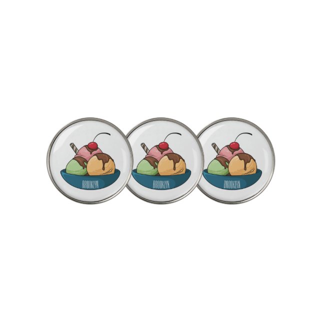 Ice cream cartoon illustration  golf ball marker (3 Up)