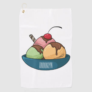 Ice cream cartoon illustration golf towel