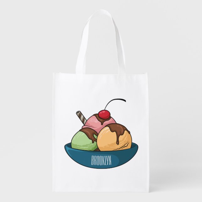 Ice cream cartoon illustration  grocery bag (Front)
