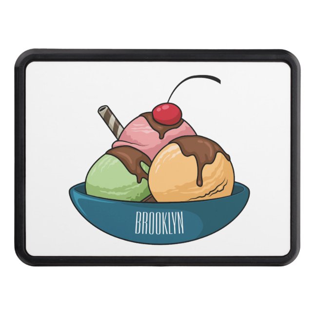 Ice cream cartoon illustration  hitch cover (Front)