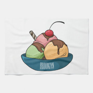 Ice cream cartoon illustration kitchen towel