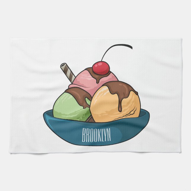 Ice cream cartoon illustration  kitchen towel (Horizontal)