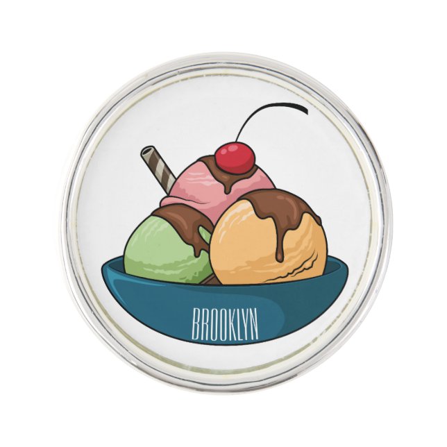 Ice cream cartoon illustration  lapel pin (Front)