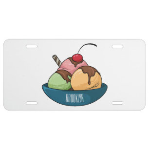 Ice cream cartoon illustration license plate