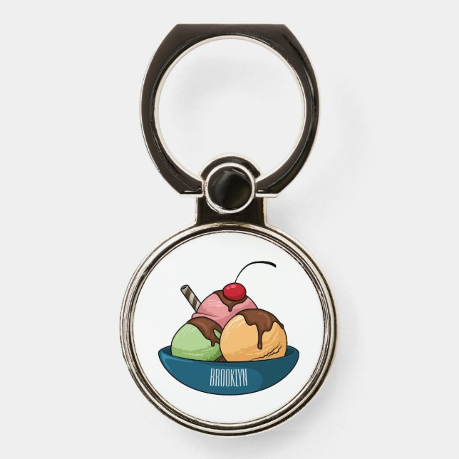 Ice cream cartoon illustration  phone ring stand (Front)