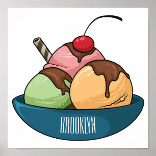 Ice cream cartoon illustration poster