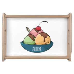 Ice cream cartoon illustration serving tray