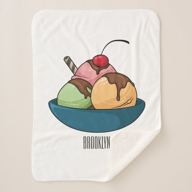 Ice cream cartoon illustration sherpa blanket (Front)
