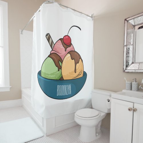 Ice cream cartoon illustration  shower curtain