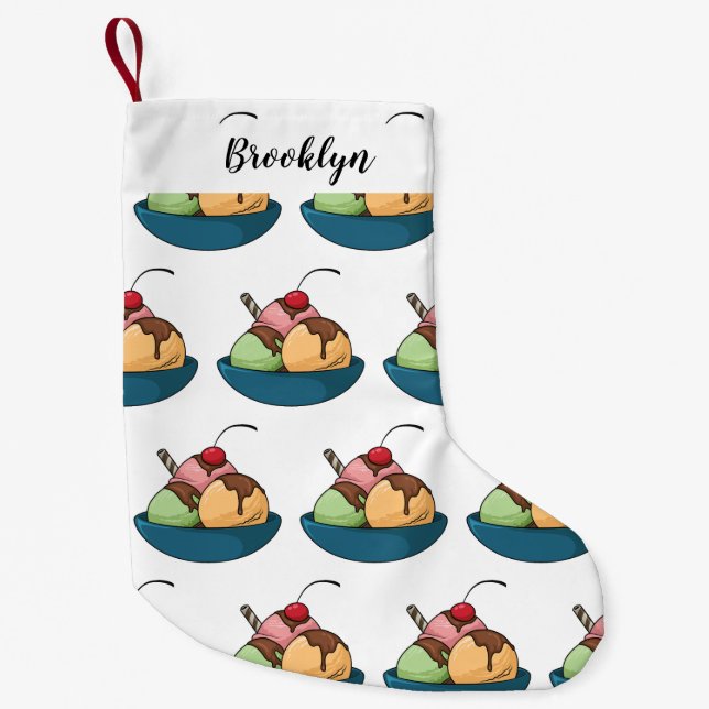 Ice cream cartoon illustration small christmas stocking (Front)
