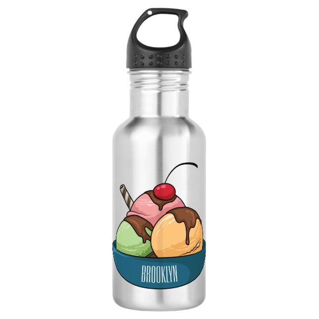 Ice cream cartoon illustration  stainless steel water bottle (Front)