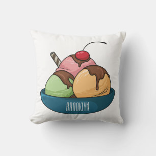 Ice cream cartoon illustration throw pillow