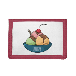 Ice cream cartoon illustration tri-fold wallet