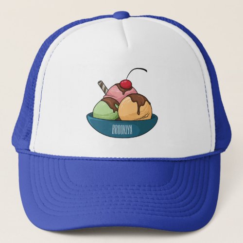 Ice cream cartoon illustration  trucker hat