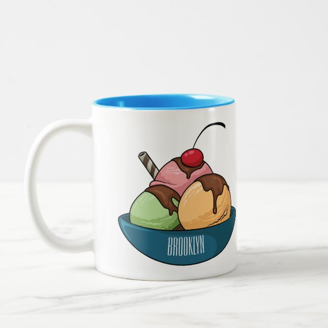 Ice cream cartoon illustration  Two-Tone coffee mug (Left)