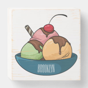 Ice cream cartoon illustration  wooden box sign
