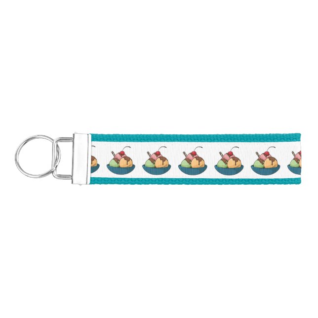 Ice cream cartoon illustration  wrist keychain (Keys on Left)