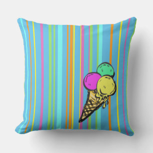 Ice Cream Cartoon Stripes Pattern Throw Pillow