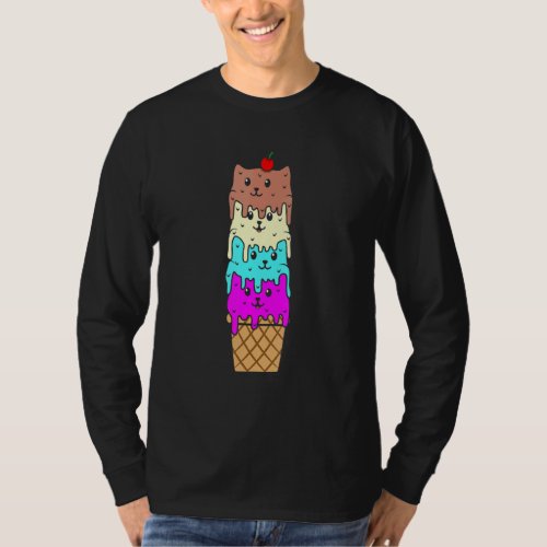Ice Cream Cat Cone Summer Boys Girls Graphic T_Shirt
