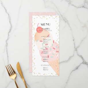 Ice Cream Cherry Pink Girl Baby Shower Menu