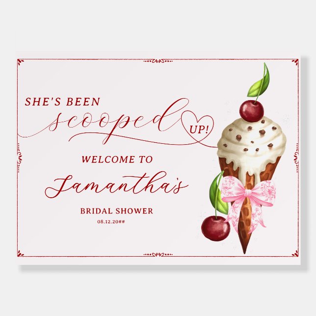 Ice Cream Cherry Scooped Up Bridal Shower Welcome Foam Board (Front)