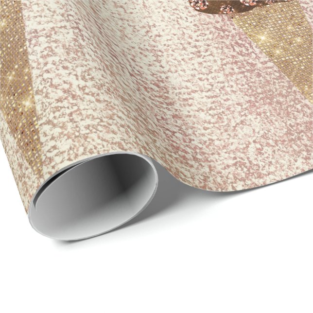 Ice Cream Chocolate Blue Metallic Rose Gold Linen Wrapping Paper (Roll Corner)