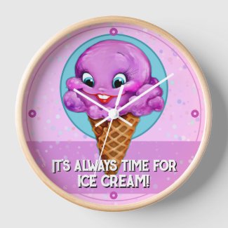 Ice cream clock hand-painted unique pink cone