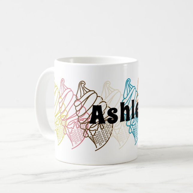 Ice Cream Colorful Outline Custom Text Coffee Mug (Front Left)